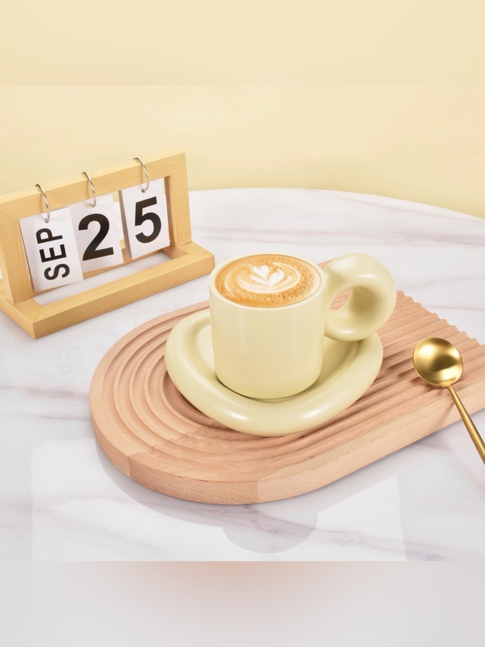 Denovin Chubby Ceramic Coffee Cup and Saucer Set